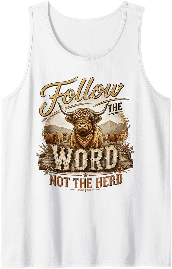 Highland Spirit Co. Highland Cow Independent Spirit Rustic Faith Tank Top - White