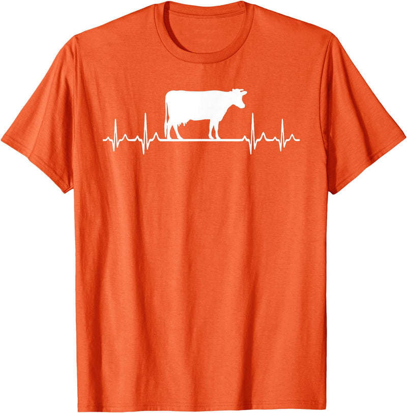 Farm and Holstein Cow for Men and Cattle Clothing Heartbeat Pulse ECG - Holstein Rancher For Cattle Farmer T-Shirt - Orange