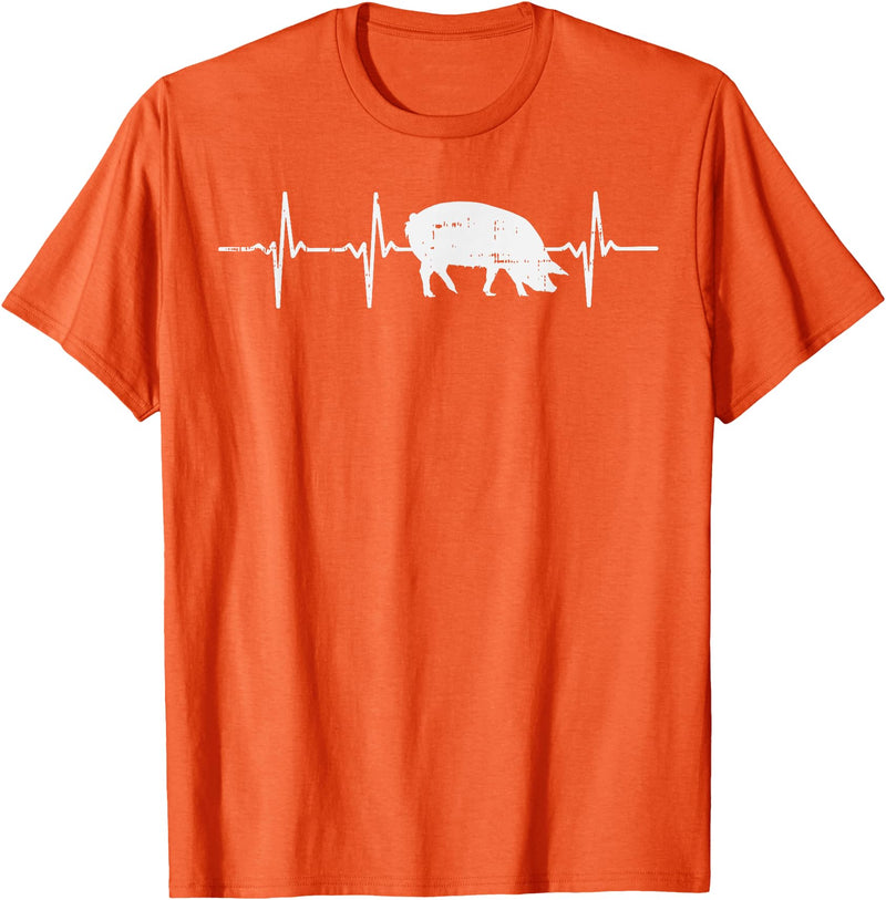 BoredKoalas Farming Farm Shirts Farmer Gifts Pig Heartbeat Pulse Farm Animal Farming Life Farmer Gift T-Shirt - Orange