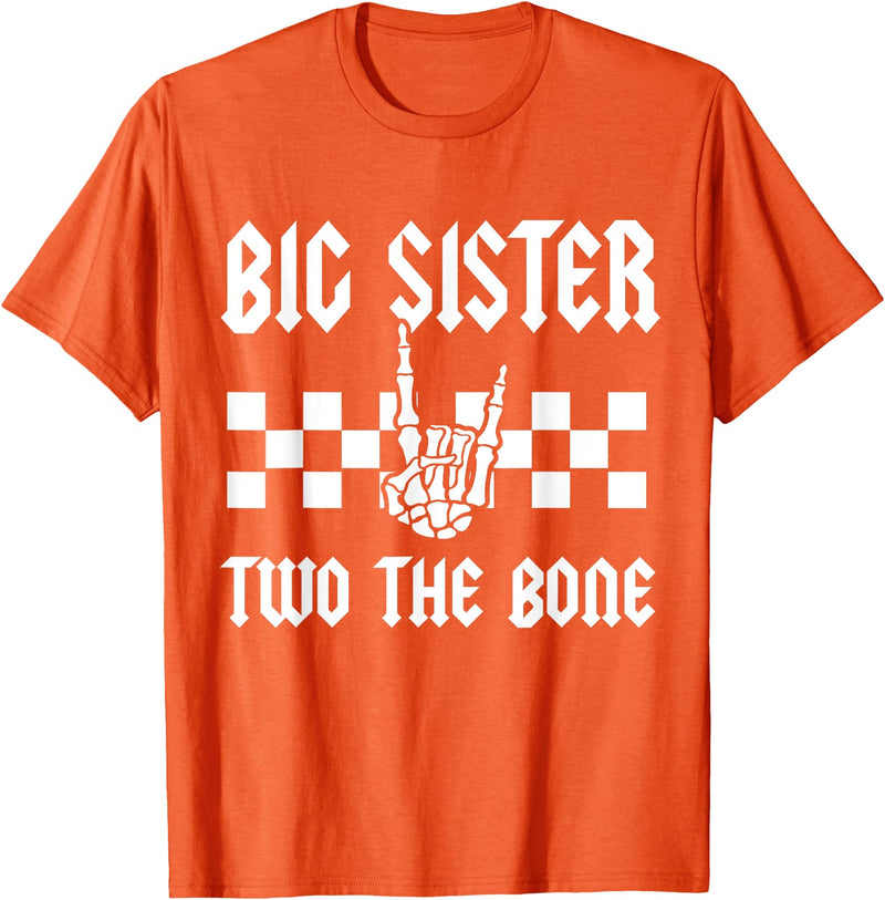 Halloween 2 Years Old Bday Rock Family Matching Big Sister Two The Bone Skeleton Hand 2nd Birthday Boy Girl T-Shirt - Orange