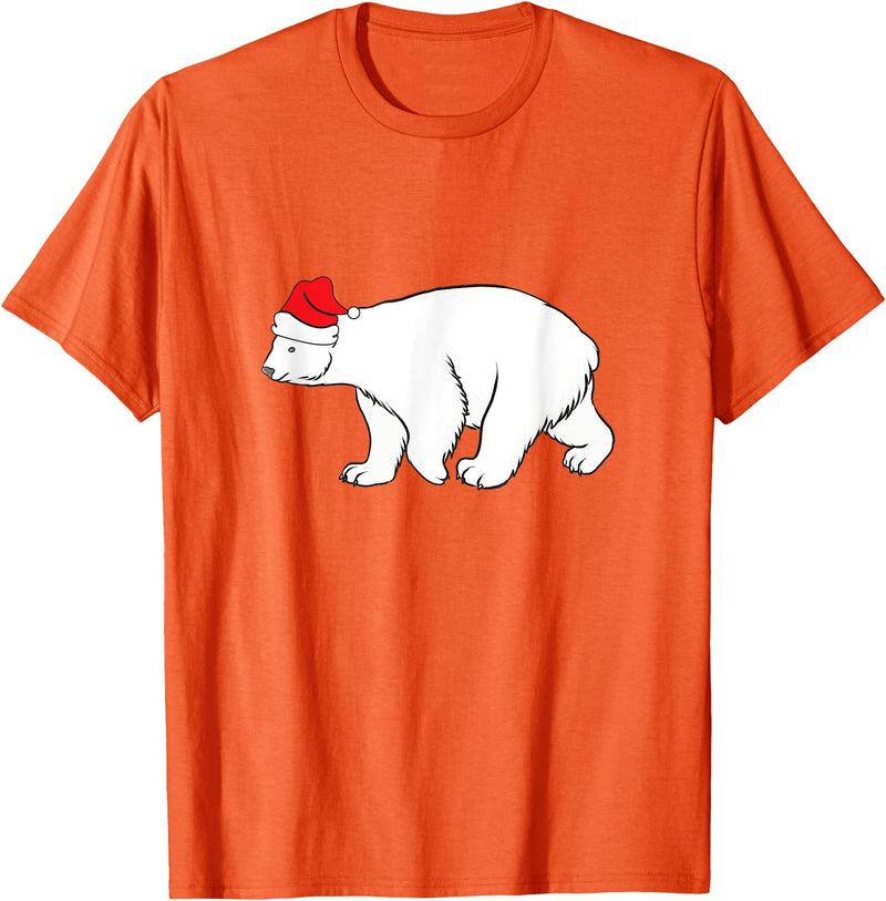 Polar Bear Xmas Pajama Polar Bear With Santa Hat Xmas Winter Christmas Pajama T-Shirt - Orange