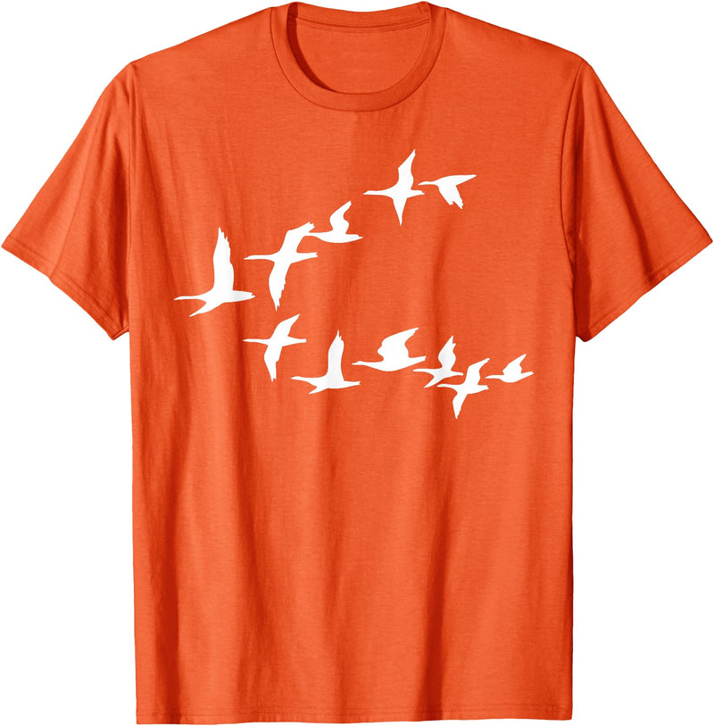Marron Bear Birds In Flight, V Pattern Flock Of Geese T-Shirt - Orange