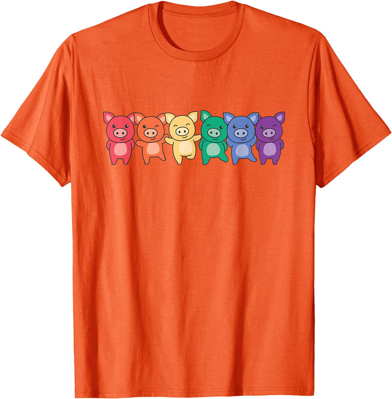 Cute Animals Lgbtq+ Pride Month Rainbow Flag Pride Month Lgbtq Rainbow Pig T-Shirt - Orange