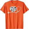 Cute Cow Print Design Stethoscope Gifts Him Her Cow Print Pattern Nurse Doctor Cardiology Stethoscope Heart T-Shirt - Orange