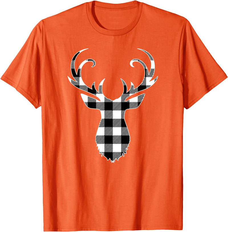 Buffalo Plaid Deer Clothing Co. by AAM Black & White Classic Christmas Buffalo Plaid Deer Head T-Shirt - Orange