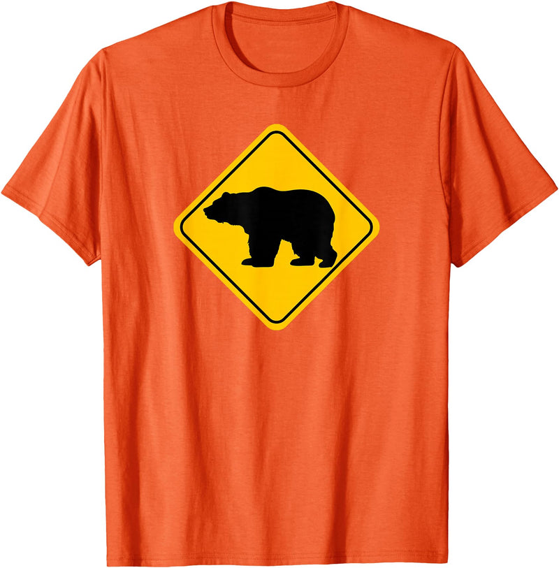 The Zoology Company - Animal Art Graphic Design Bear Crossing Road Sign Grizzly Classic Minimalist Graphic T-Shirt - Orange