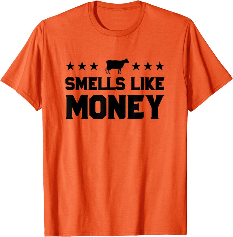 Calf to Cow Farming Apparel Smells Like Money Retro 90s Dairy Farm Gift Shirt T-Shirt - Orange