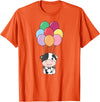 Cute Balloon Animals For Birthday Cow Flies With Colorful Balloons Kawaii Cows T-Shirt - Orange