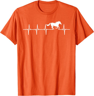 Heartbeat Horse Lover Gifts Women Men Girls Gifts Horse Lover Gifts Heart EKG Heartbeat Pulseline Cardiology T-Shirt - Orange