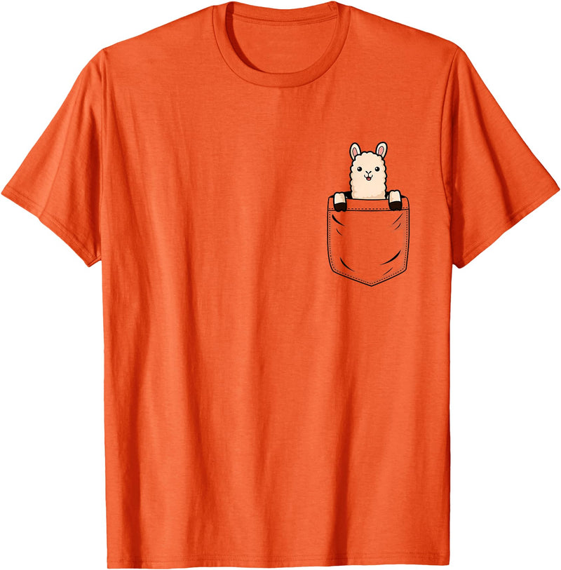 Llama Lover Designs by T&T Llama Lovers Cute Funny Llama in Pocket T-Shirt - Orange