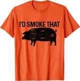 I'd Smoke That - Chefs BBQ Apparel Co. Chef Butcher BBQ I'd Smoke That Pig Pork Funny Father's Day T-Shirt - Orange