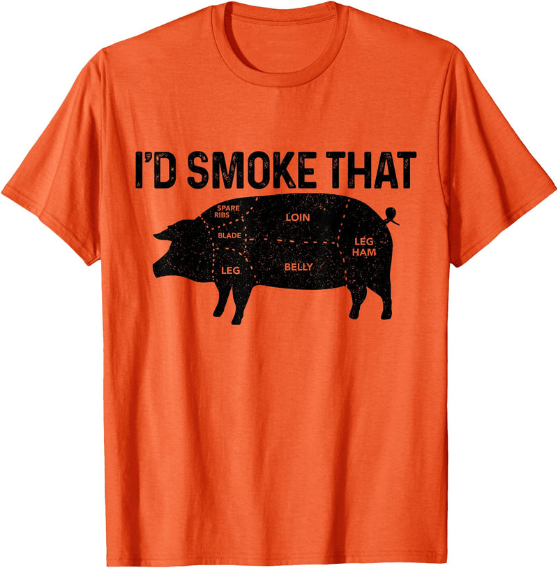 I'd Smoke That - Chefs BBQ Apparel Co. Chef Butcher BBQ I'd Smoke That Pig Pork Funny Father's Day T-Shirt - Orange