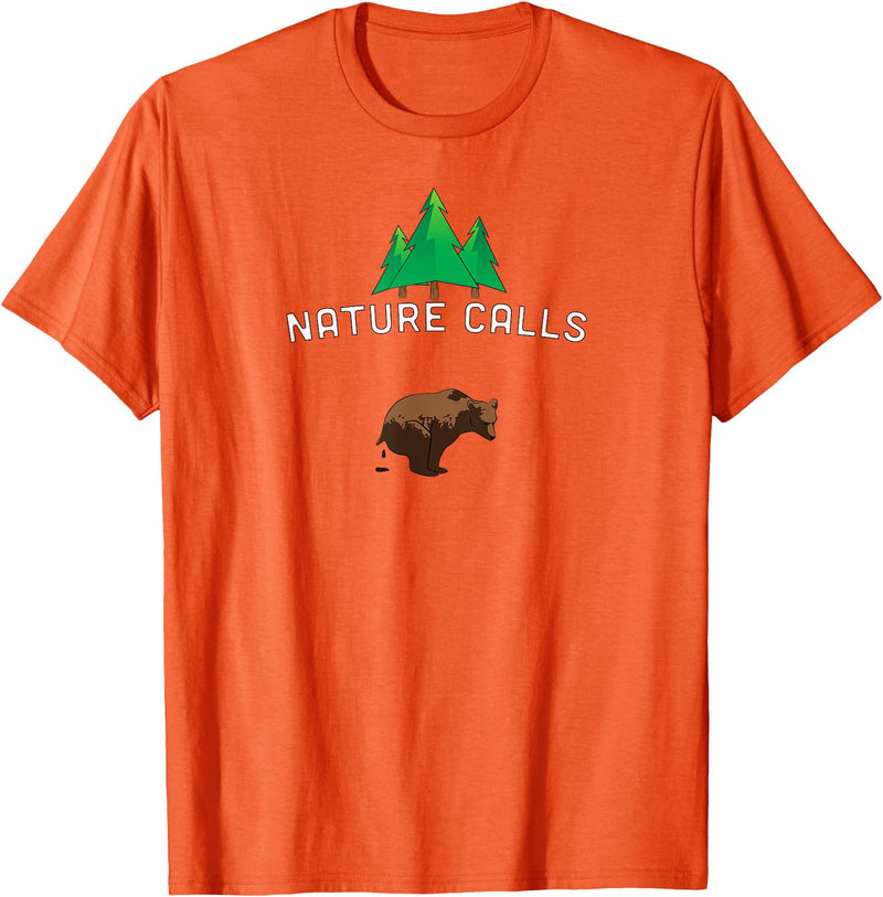 Deer Hunt Shirts Nature Calls with a pooping bear, funny elk hunting fishing T-Shirt - Orange