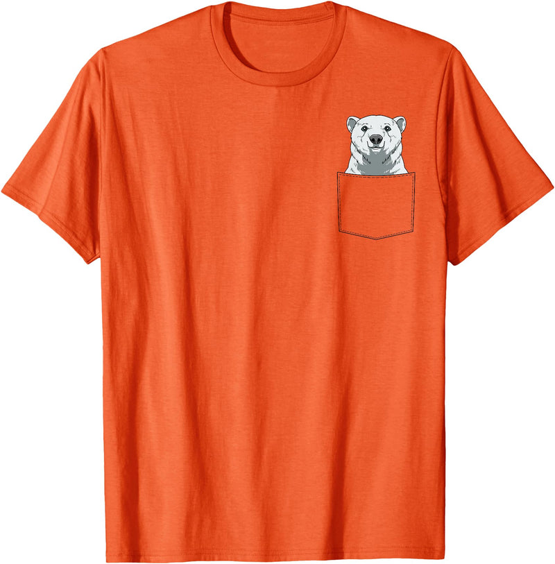 PeekingZoo Polar Bear Pocket Polar Bear In Pocket Polar Bear Peeking T-Shirt - Orange