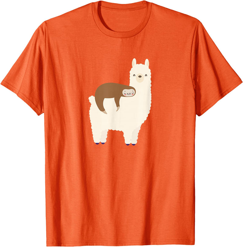 Unique Animal Lover Apparel Decor & Gifts Outlet Sloth Riding Llama Funny Graphic for Women for Girls T-Shirt - Orange