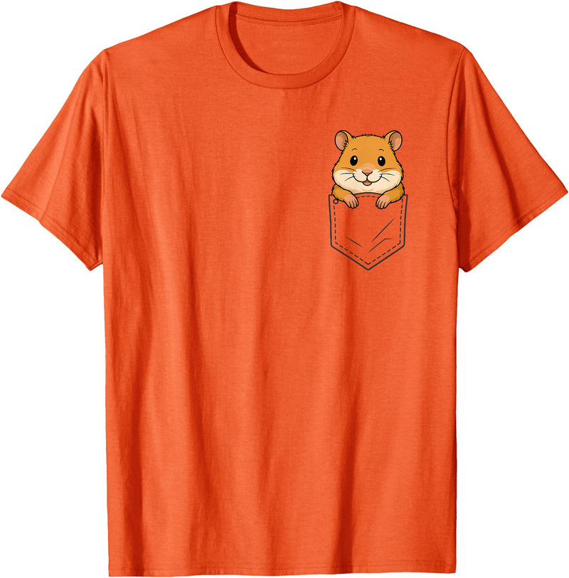 Funny Hamster Peeking in Pocket Animal Lover Men Women Kids T-Shirt - Orange