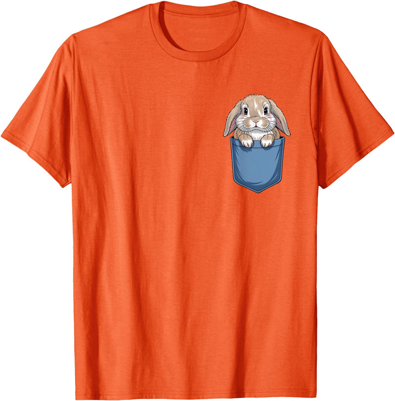 Cute Pocket Rabbit Lovers Bunny Mom T-Shirt in Orange