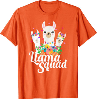 Llamas and Alpaca Gifts Llama Squad Funny Cute Llama Matching T-Shirt - Orange