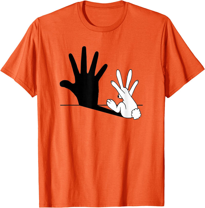 Hand Shadow Funny Chinese Shadow Rabbit T-Shirt in Orange