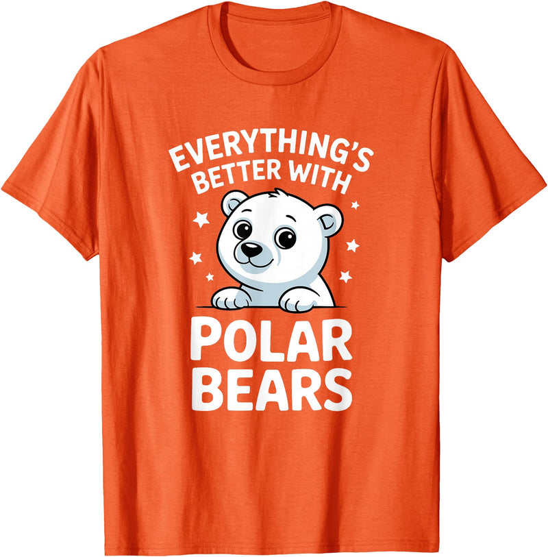 The Cute Animal Apparel Company Cute Polar Bear Lover Adults or Kids Boys Girls Polar Bears T-Shirt - Orange