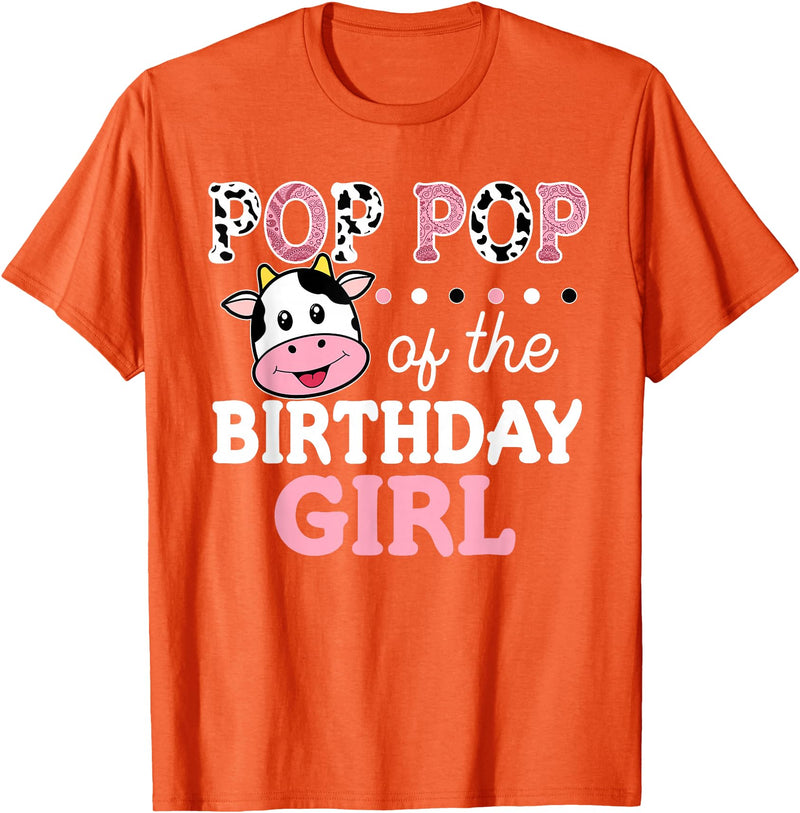 Cow Birthday Shirts For Family Men Women Cow Lover Pop Pop of The Birthday Girl Shirt Farm Cow Grandpa 1st T-Shirt - Orange