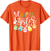 Happy Easter Bunny Rabbit Face Funny Easter Day Women Girls T-Shirt (Black) in Orange