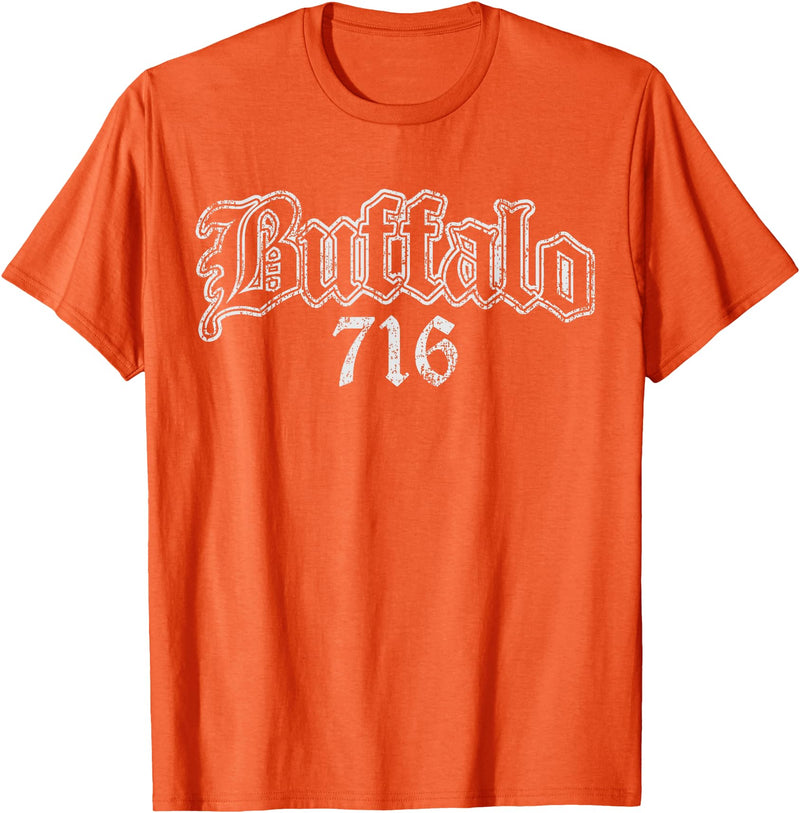 Buffalo NY by Kruzelly Vintage Buffalo New York 716 T-Shirt - Orange