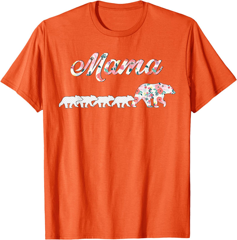 Wildflower Tee Co. Floral Mama Bear, Mom of 4 Shirt, Mama Bear and 4 Cubs T-Shirt - Orange
