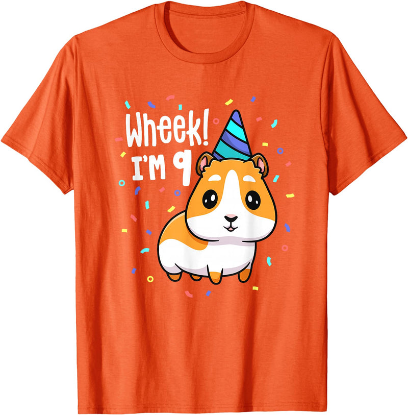 Guinea Pig Birthday by Joy Haus Guinea Pig Birthday Party Wheek Kids 9 Year Old 9th Outfit T-Shirt - Orange