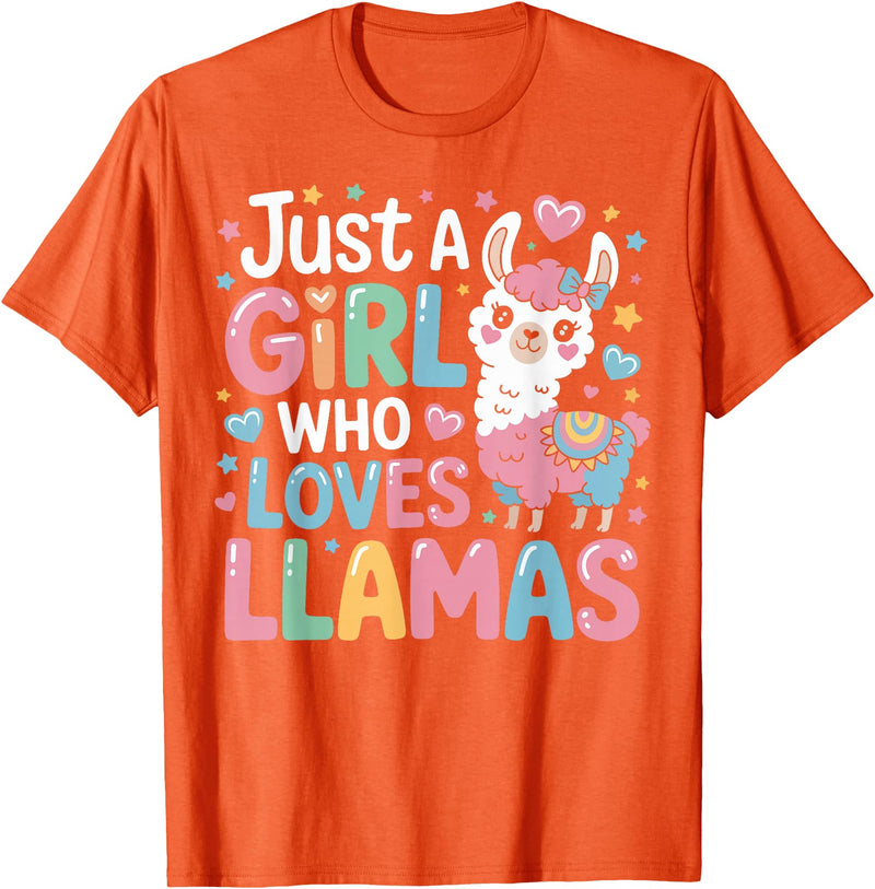 Funny Adorable Llama Lover Just a Girl Who Loves Cute Llamas Gifts for Girls Kids T-Shirt - Orange