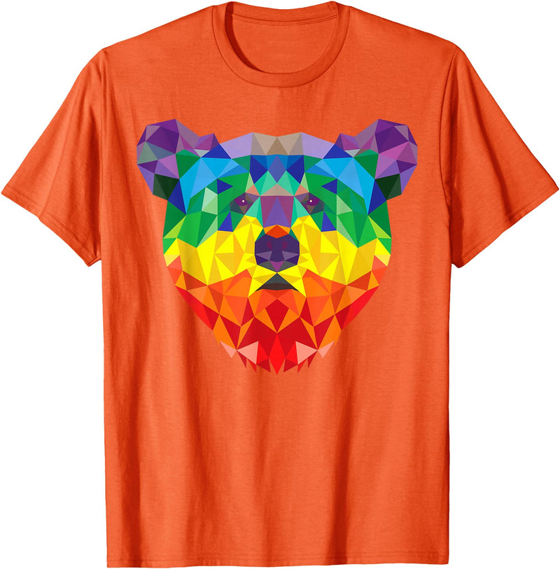 Bear Gay Pride Novelty by Ryan Co. Geometric Bear LGBT Rainbow Flag Gay Pride Men Women T-Shirt - Orange