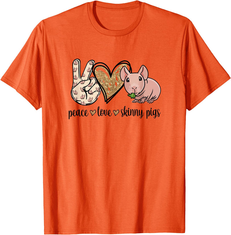 Skinny Guinea Pig Mom Gifts Shirts & Hoodies Womens Girls Cute Funny Peace Love Hairless Guinea Pig Lover T-Shirt - Orange