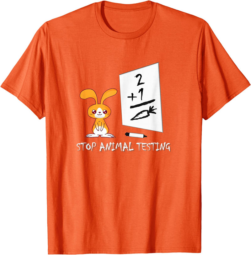 Cute Rabbit Bunny Stop Animal Testing Funny Kawaii T-Shirt in Orange