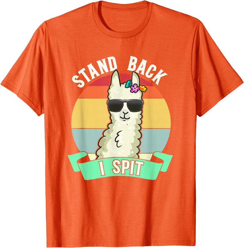 Retro Sunset Llama Spitter Joke Girls Boys Toddler Funny Llama Lover Stand Back I Spit Cute Llamas Spitting Pet T-Shirt - Orange