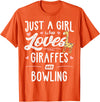 Giraffe Memme Just A Girl Who Loves Giraffes and Bowling Giraffe Gift T-Shirt - Orange