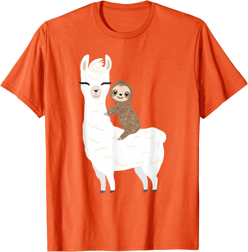 Sloth & Llama Animal Gifts Sloth Riding Llama Shirt Funny Birthday Gift for Boy, Girl T-Shirt - Orange