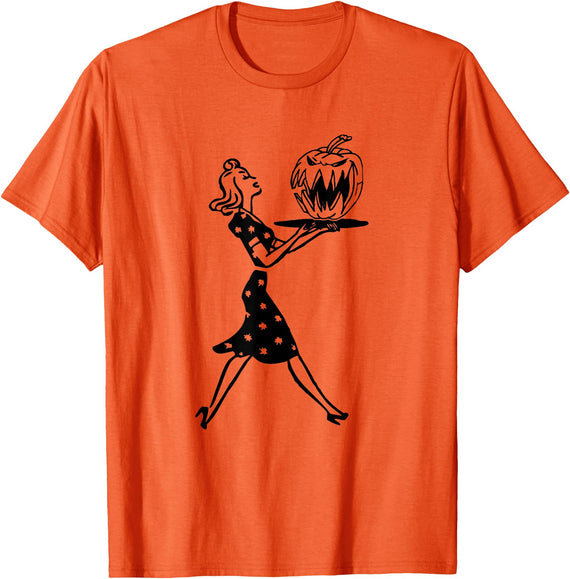 Costume Tees Halloween Jack O Lantern Spooky Mid Century Housewife Pretty T-Shirt - Orange