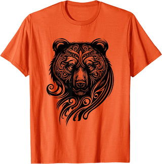 Best Tribal Tattoo Designs I Trends I Born for Art Bear Grizzly Nordic Indian Celtic Mythology Wild Animal Fan T-Shirt - Orange