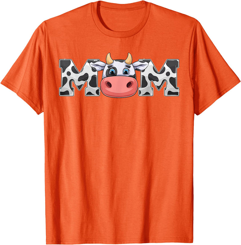 ETHRLO cow im one birthday decorations Shirts Mom Cow Print Cowboy Animal Pattern Farmer Cow Mother Mom T-Shirt - Orange
