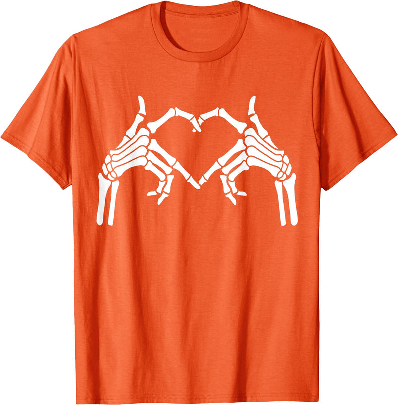 Skeleton Hand Halloween Trendy Novelty Graphic Art Skeleton Hands Heart Sign Halloween Tops T-Shirt - Orange