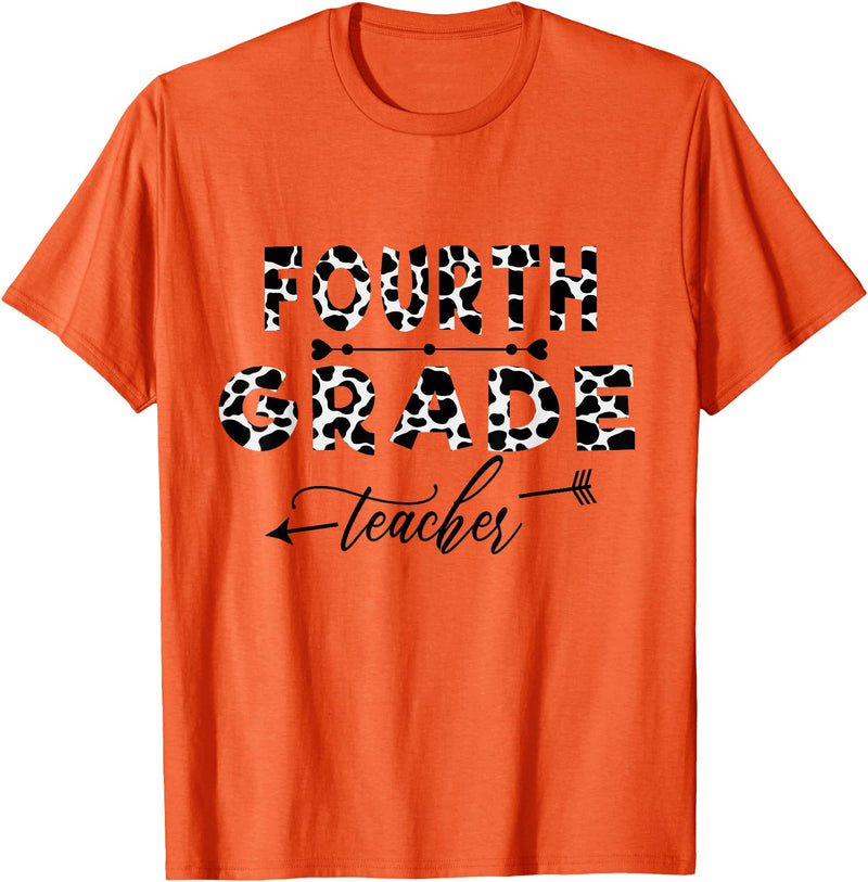 Funny Back To School Teacher Women 2021-22 Apparel Cow Print Skin Pattern 4th Grade Teacher 1st Day Of School T-Shirt -