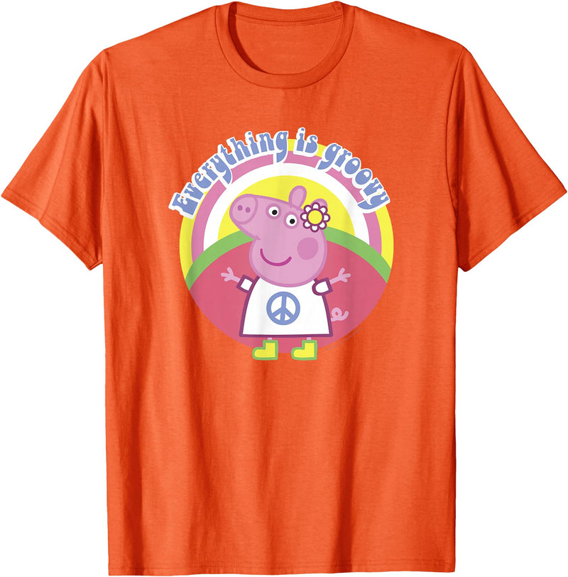 Peppa Pig Everything Is Groovy Retro Style Peace Sign T-Shirt - Orange