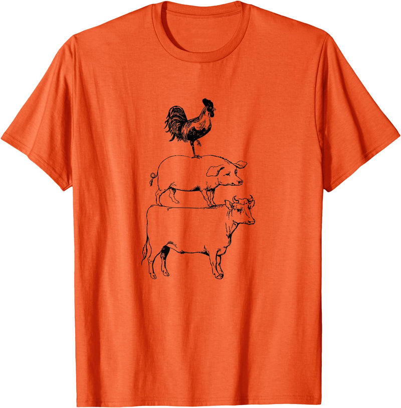 Tee Farm Stacked Farm Animals Cow Pig Rooster Meat Lover Farm Lover T-Shirt - Orange