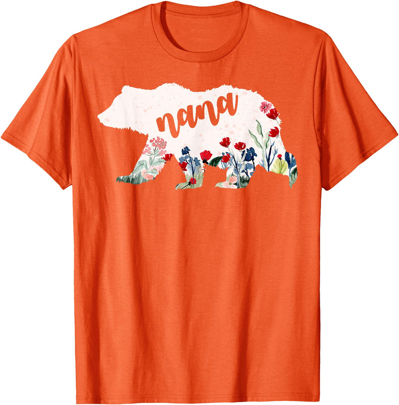 Nana Shirts By No1 Tees Nana Bear Shirt - Nana Bear Water Color Flower Grandma T-Shirt - Orange