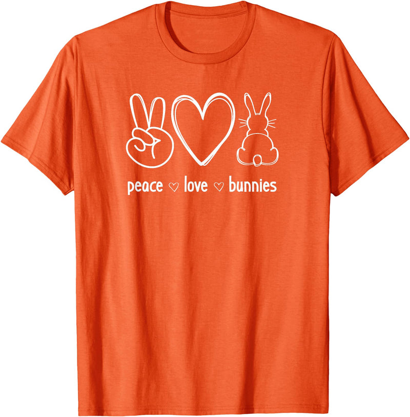 Peace Love Bunnies, Funny, Jokes, Sarcastic Sayings T-Shirt in Orange
