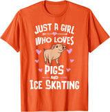 Pigs Memme Pigs And Ice Skating Gifts for Girls Women T-Shirt - Orange