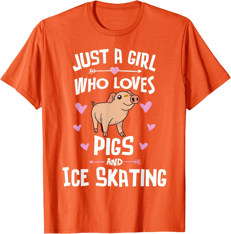 Pigs Memme Pigs And Ice Skating Gifts for Girls Women T-Shirt - Orange