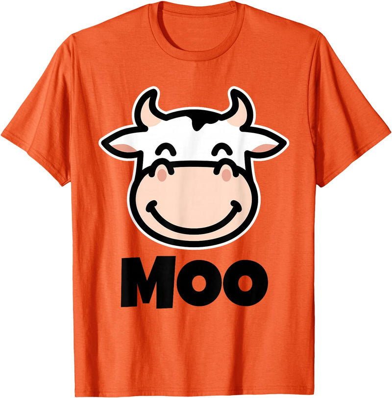 Kids Cow Design MOO Kids Cow Print Design | Cartoon Cow Face Design T-Shirt - Orange