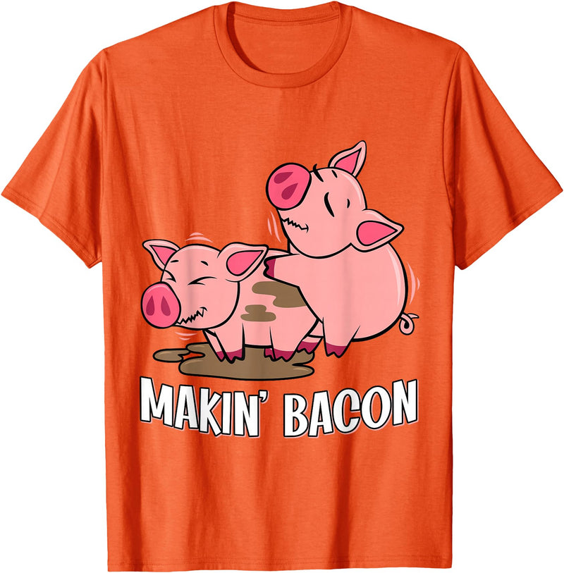 Funny sayings Farmers organic Farmers Animals Makin` Bacon Pig Bacon Farmer T-Shirt - Orange