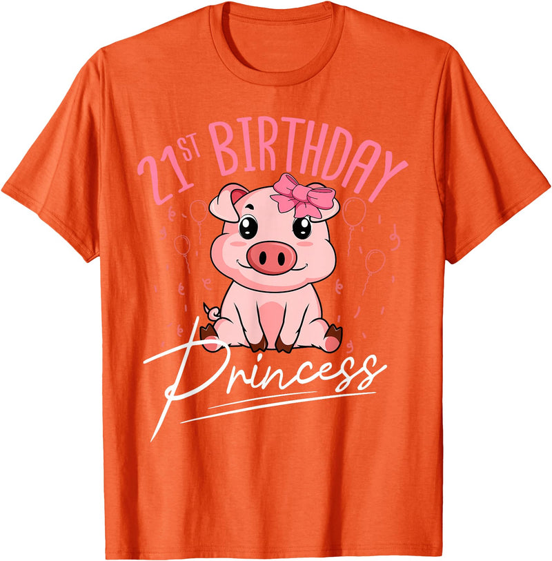 Pig Birthday 21 Cute Piggy Barn Party Apparel Pig 21st Birthday Princess Farm Party Hog Farmer Barnyard T-Shirt - Orange